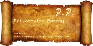Prikosovits Patony névjegykártya